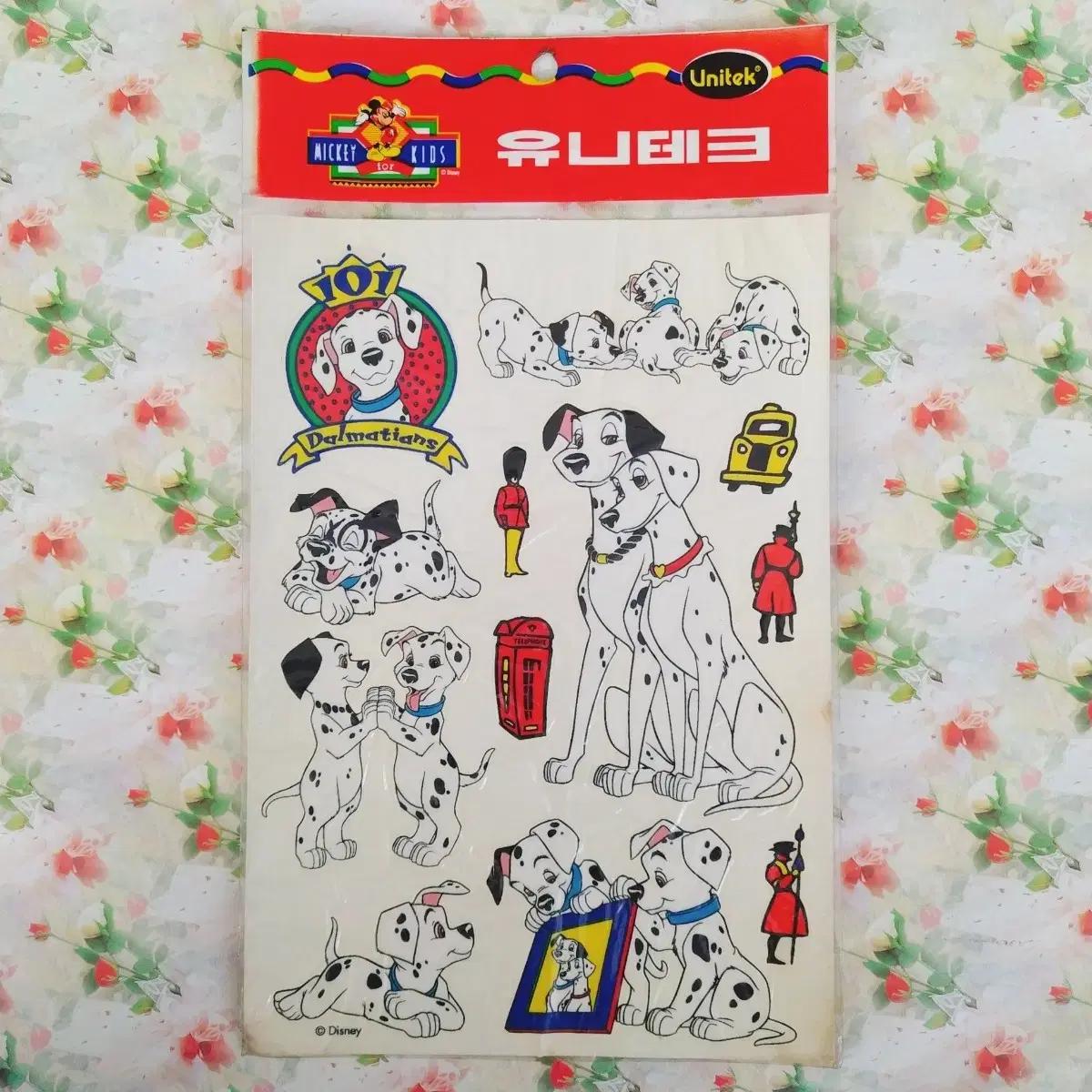 고전 디즈니 만화 101마리 달마시안 유니테크 / 빈티지 문구 옛날스티커