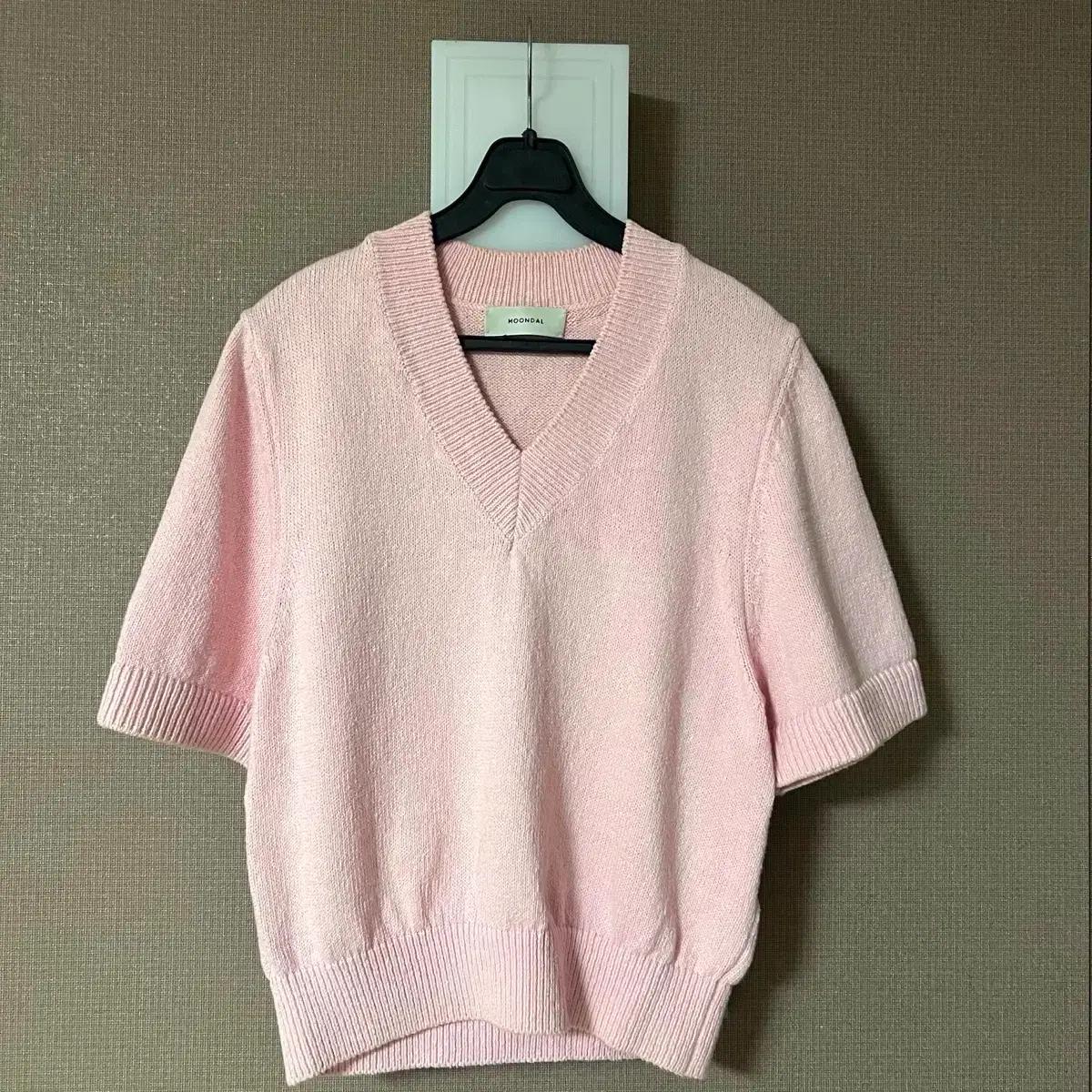문달 MOONDAL vago knit 코튼 반팔 브이넥 여름 니트