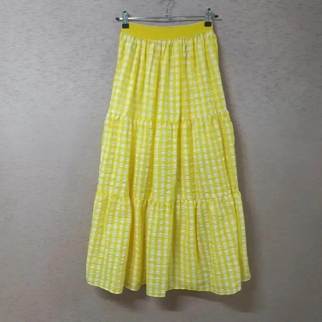 A4-22/노랑 체크 패턴 티어드 롱스커트 여성 모리걸