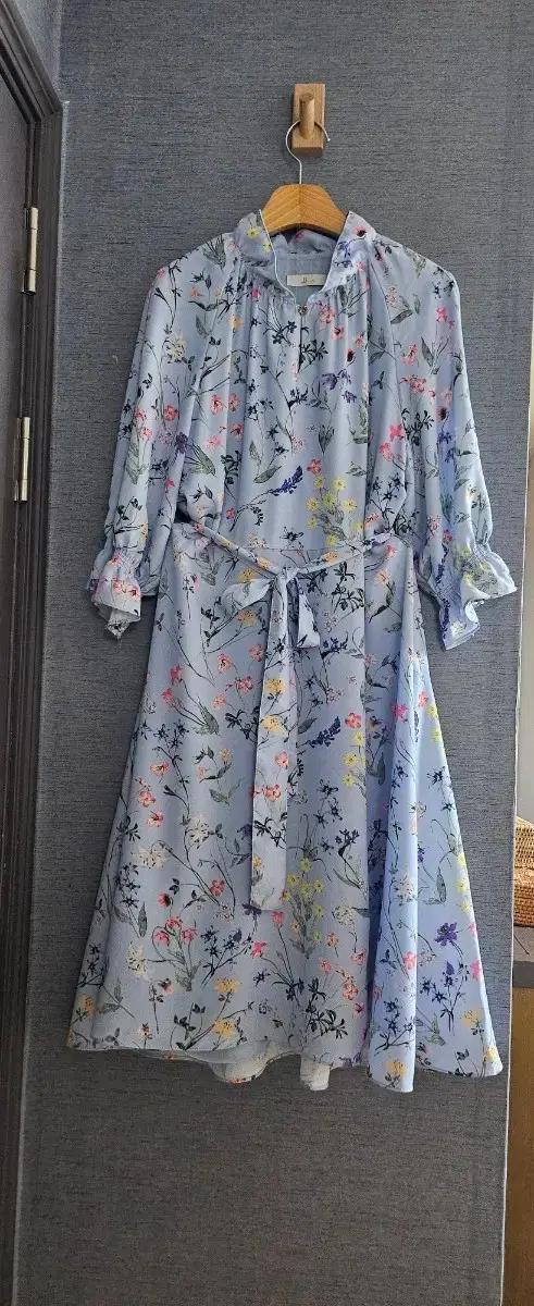 JIGOTT 스카이블루 꽃무늬 쉬폰원피스 55~66