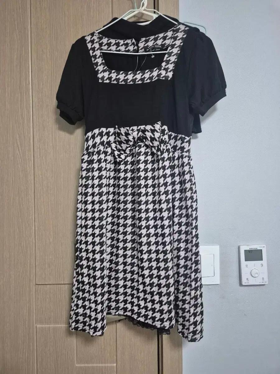 대장급 빈티지 키치 갸루 하운드투스 체크 리본 레이스 미니 원피스 핑크