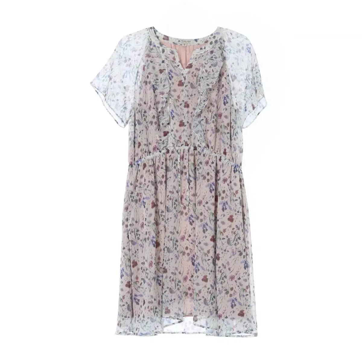 [M]써스데이 아일랜드 쉬폰 플로럴 반팔 미니 튜닉원피스