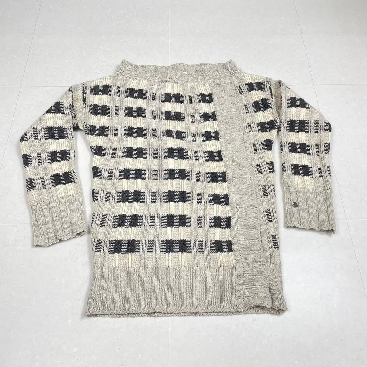 디젤 DIESEL 베이지 체크패턴 오프숄더 니트 원피스 XS