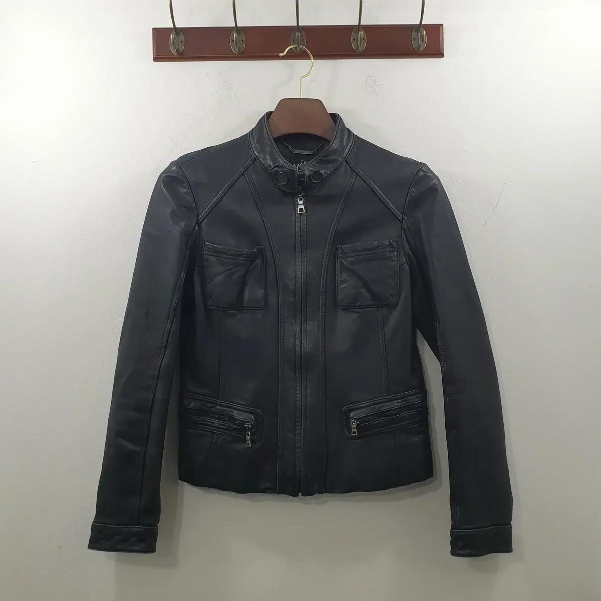 M 여성 블랙 양가죽 100% 데일리 라이더 자켓