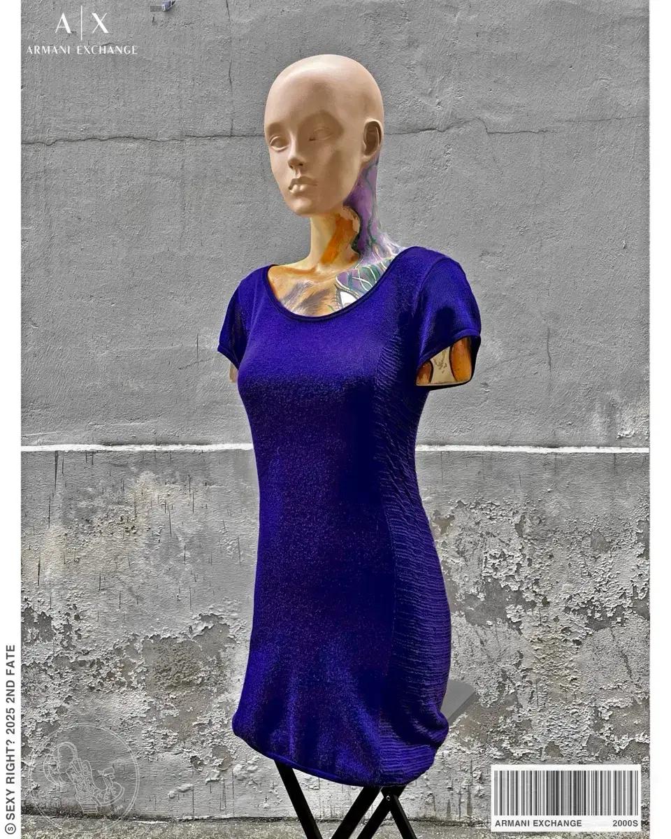 아르마니 익스체인지 빈티지 하프 슬리브 반팔 니트 미니 원피스