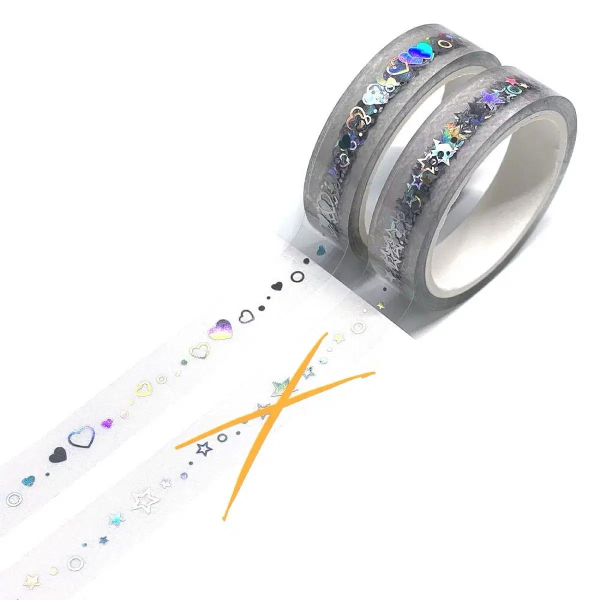 블랙레터 투명 홀로그램박 라인 하트 마스킹테이프 마테 띵