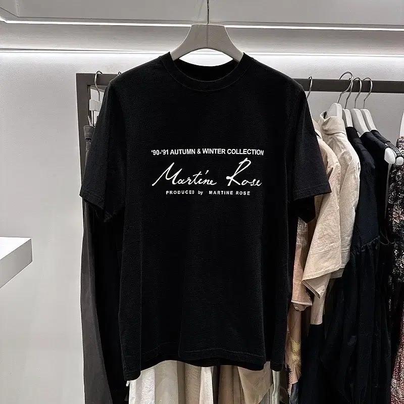 (정품/새상품) MARTINE ROSE 마틴 로즈 남성 블랙 로고 티셔츠
