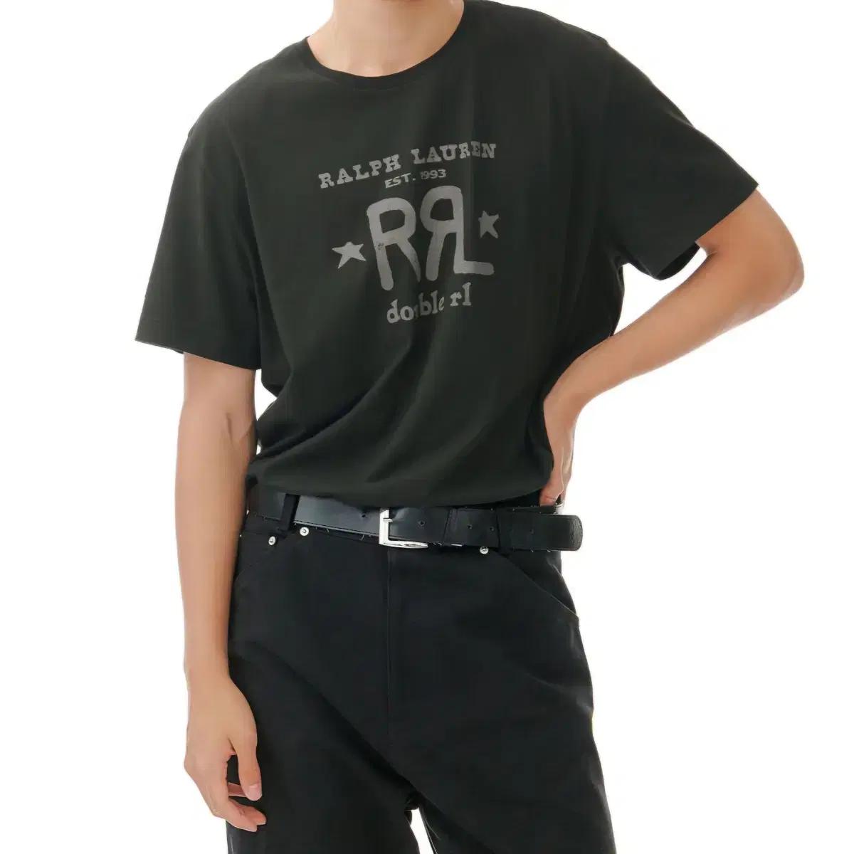 RRL 랄프로렌 더블알엘 그래픽 로고 반팔 티셔츠 페이드 블랙 캔버스폴로