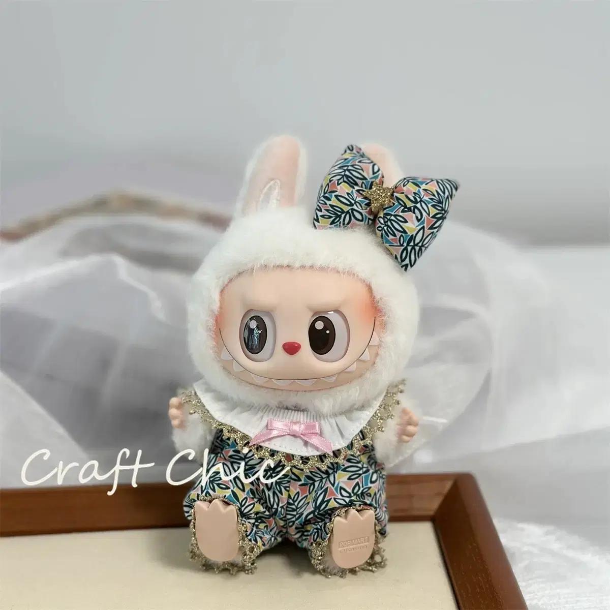 핸드메이드 라부부 인형옷 포레스트 멜빵바지 턱받침 베이비 세트