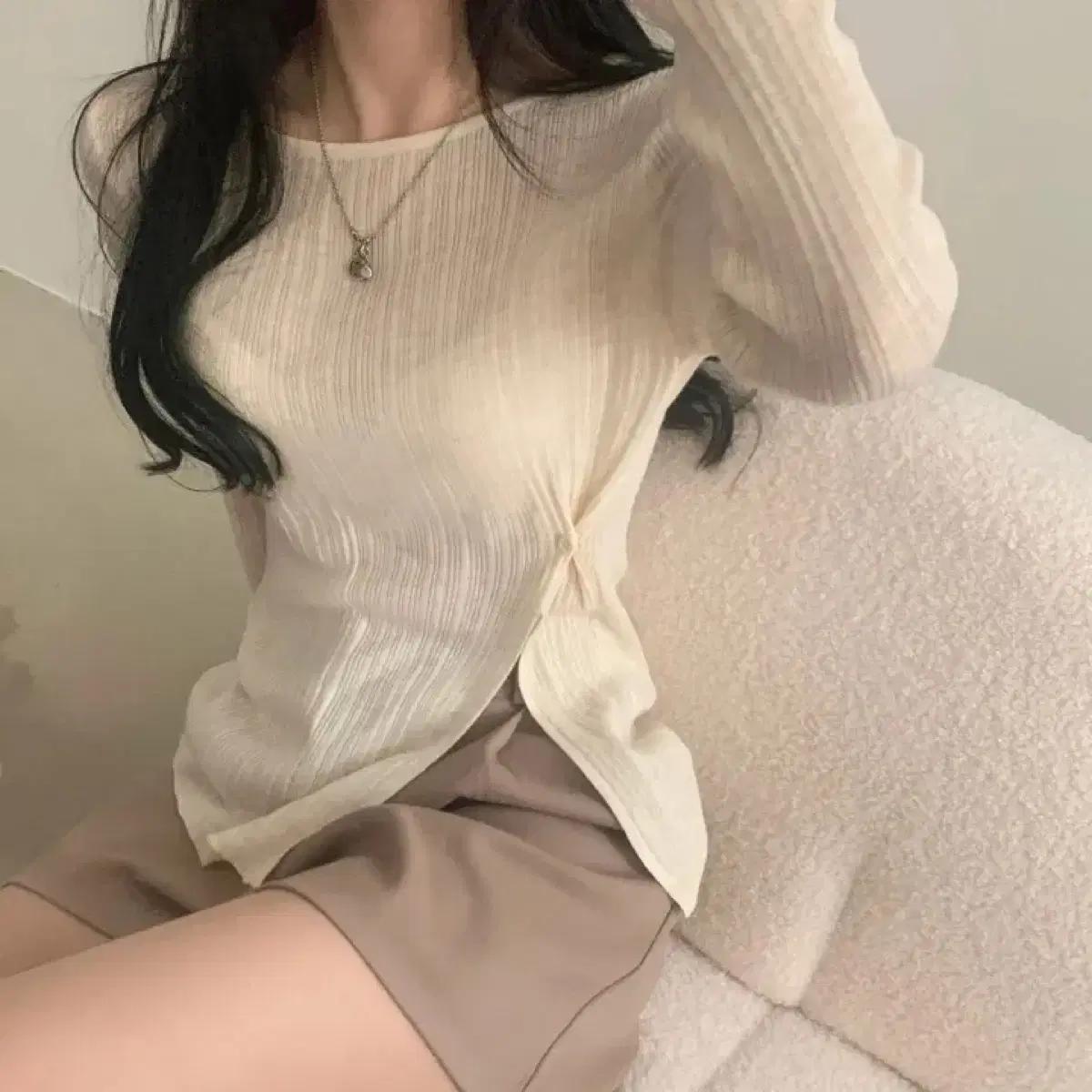 에이블리 시스루 트임 여름 니트 티