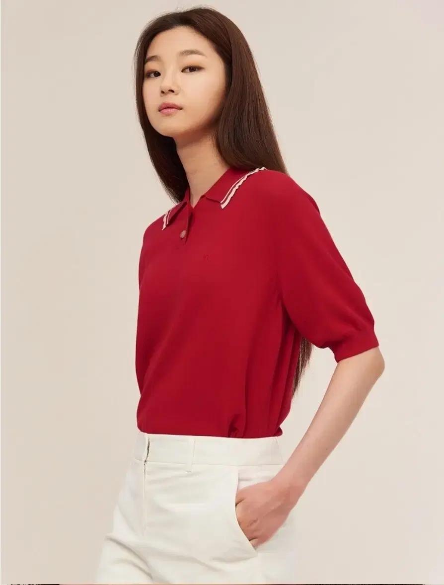 빈폴 레드 프릴카라 여름니트