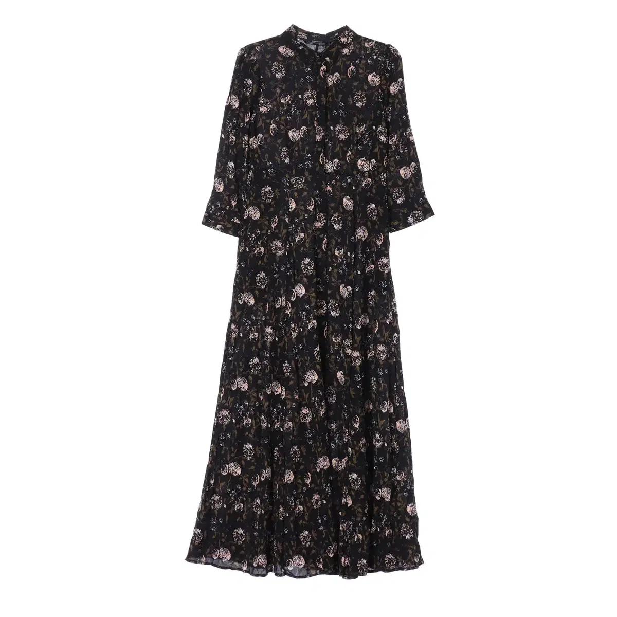 (새상품)[S]자라 블랙 플로럴 반팔 롱 맥시 셔츠원피스