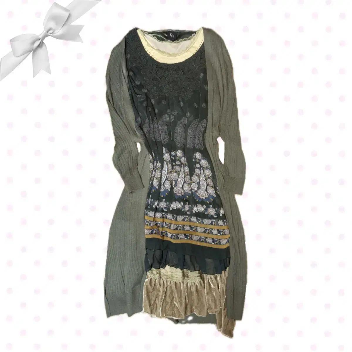 모리걸 하구미 히피 코디세트 (말차맛원피스+잉그니가디건+히피모리원피스)