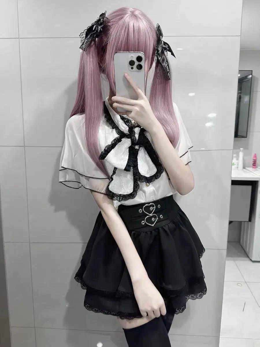 양산형 지뢰계 쉬폰 블라우스 코디 세트