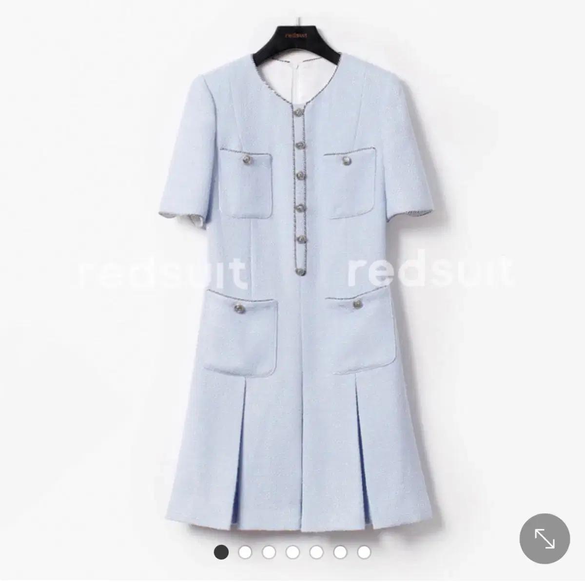 블루 여름 반팔 트위드 미니 원피스 결혼식 하객룩 66사이즈 정장