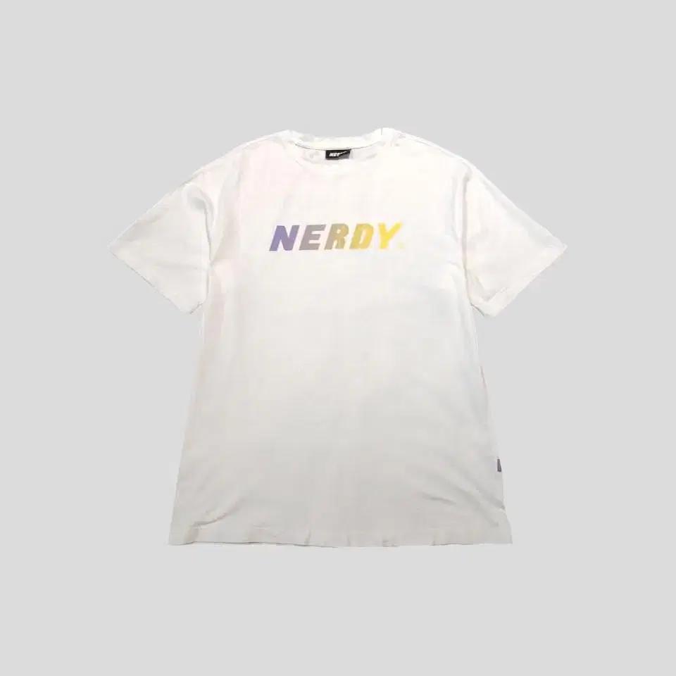 널디 화이트 그라데이션 로고프린팅 코튼 반팔 티셔츠 M