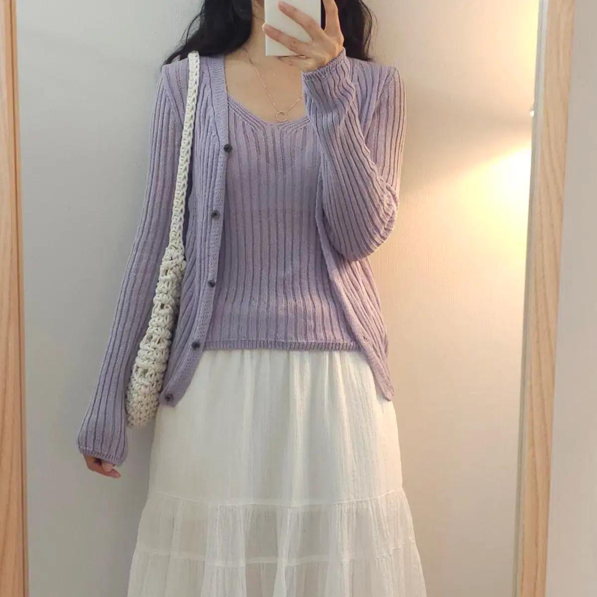 (F)여성 골지 긴팔 가디건 나시 세트 H9M1750