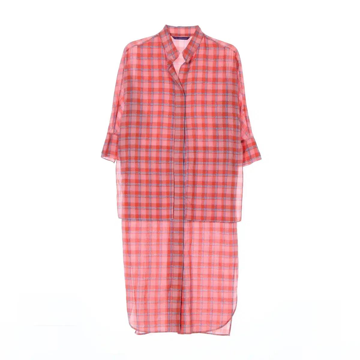 [S]아이잗 콜렉션 레드 체크 레이어드 반팔 롱 셔츠원피스