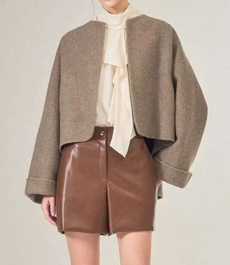 그레이 한점 땡세일 캐시미어 100 칼라리스 오픈 코트 자켓