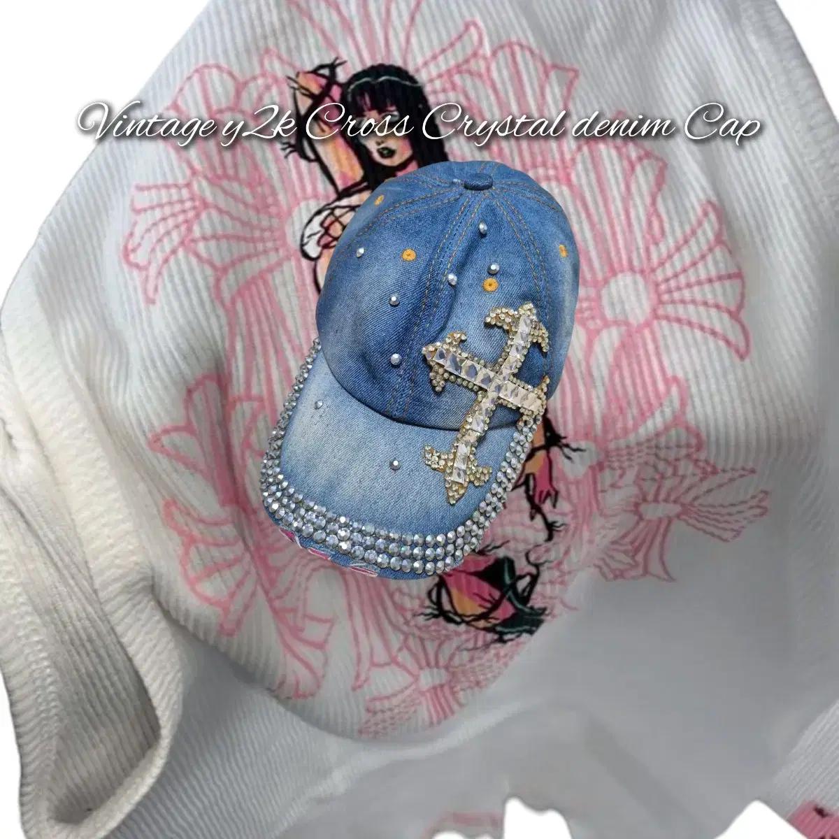 Vintage y2k Cross Crystal denim Cap