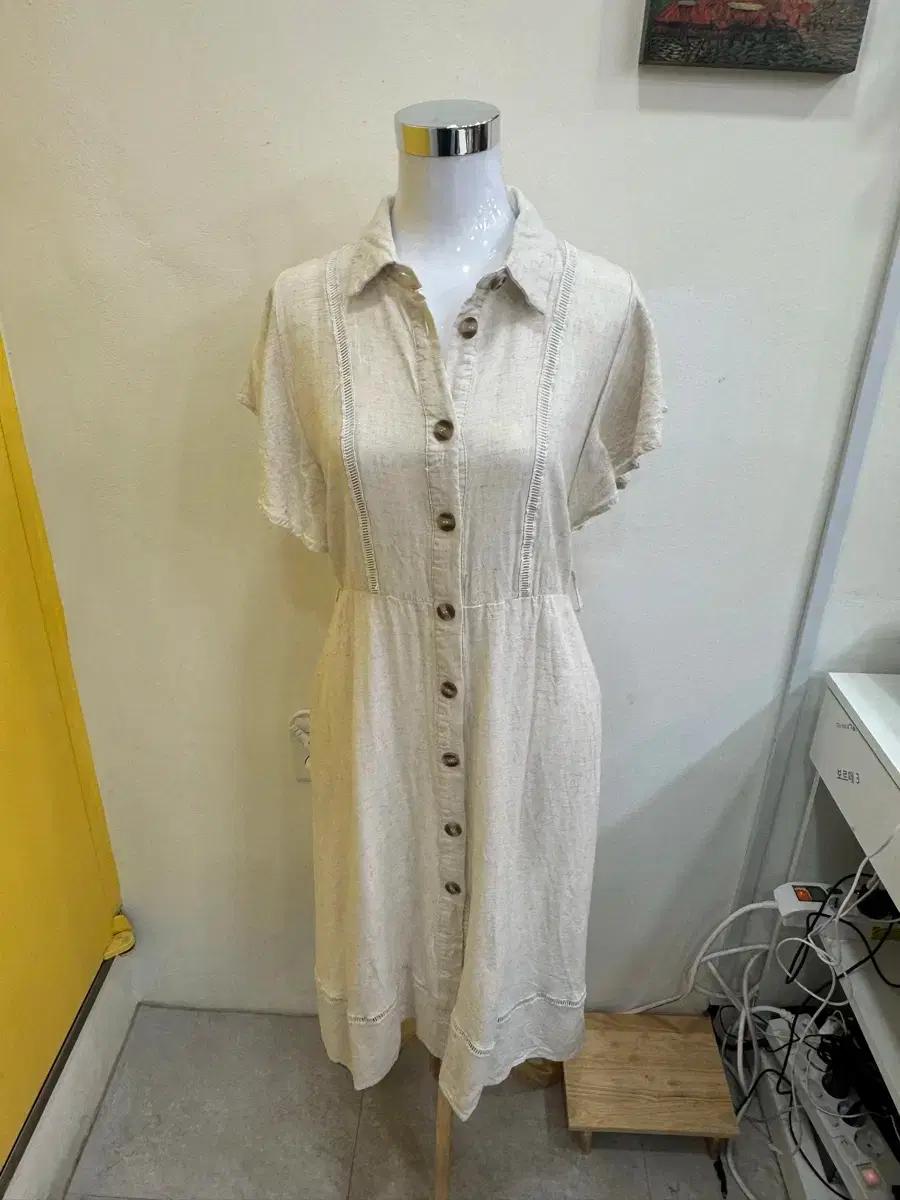 EnC 내추럴 린넨 버튼 원피스