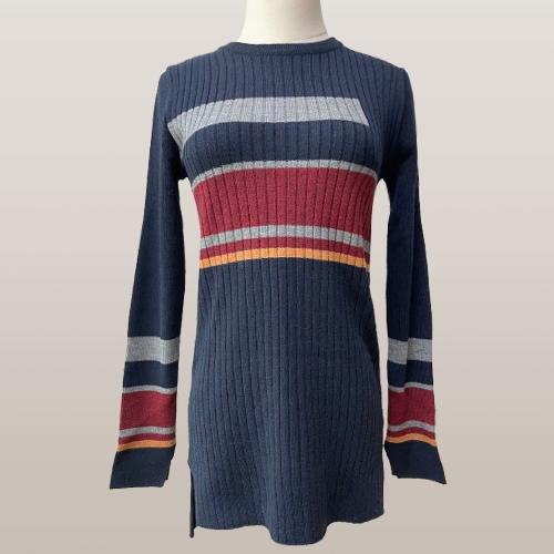 네이비 배색 롱 니트 스웨터 / 여성 44-55사이즈 / 미착용