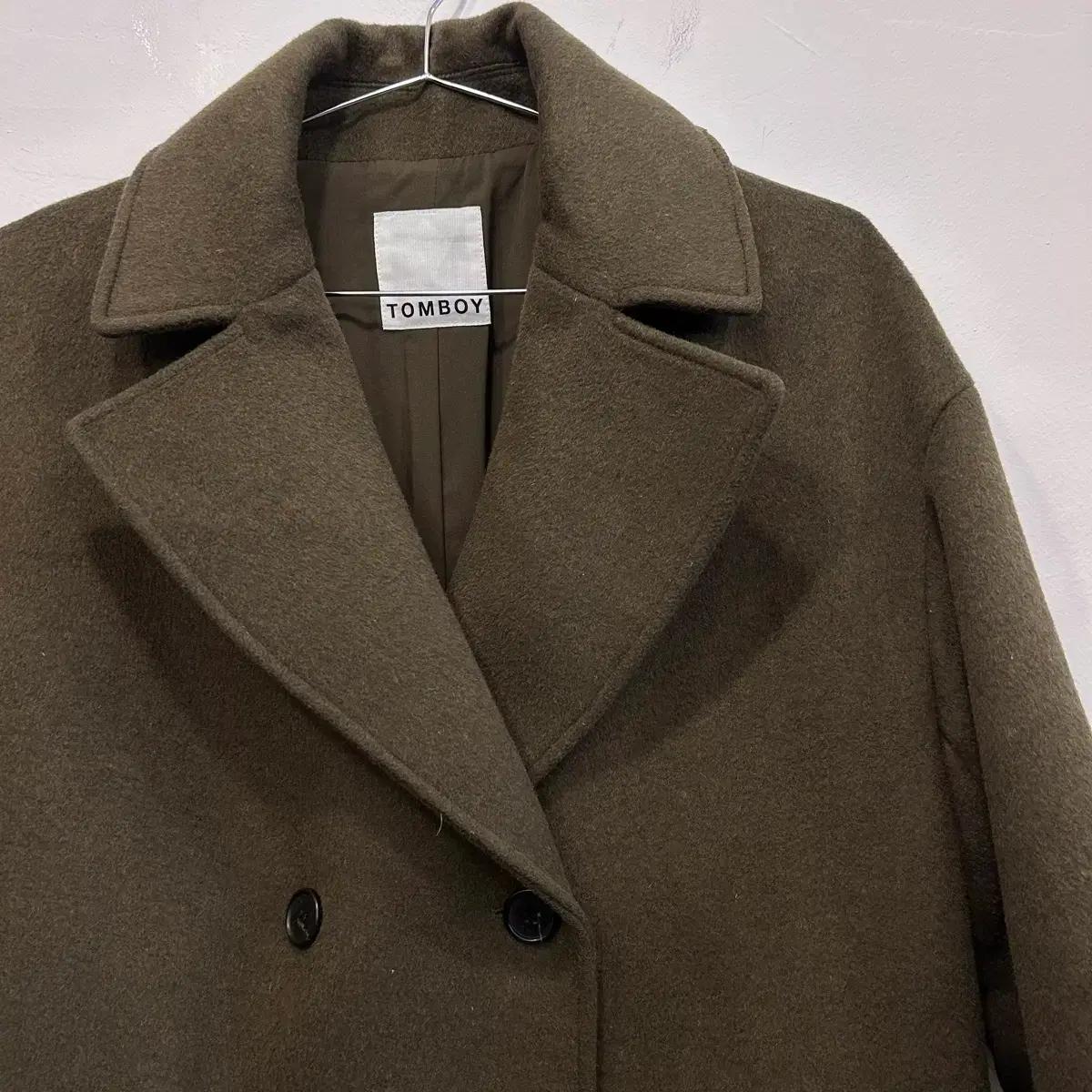 톰보이 여성 울 헤링본 하프 더블버튼 롱코트