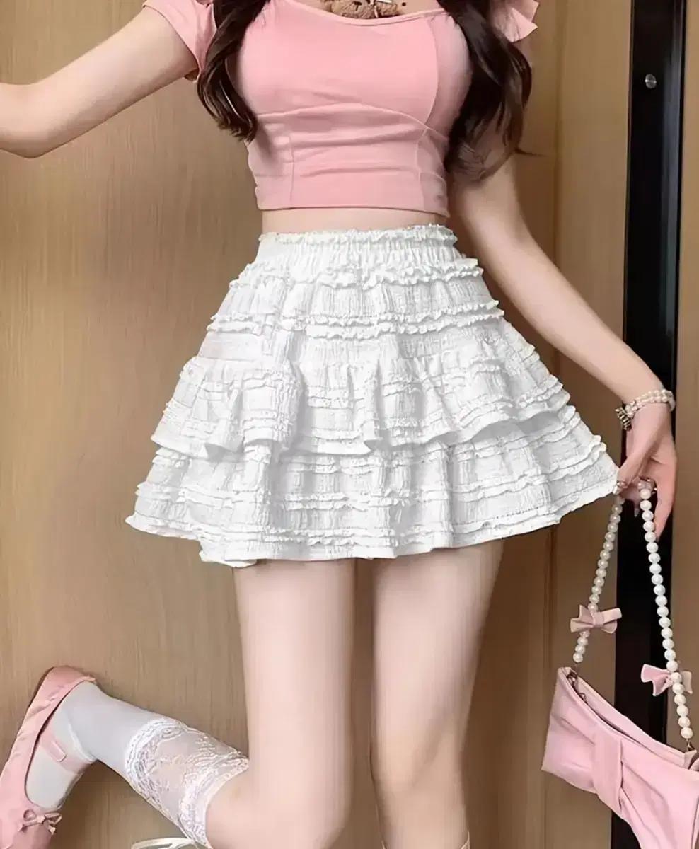 (새상품) 에이블리 캉캉 쉬폰 미니스커트 A라인치마