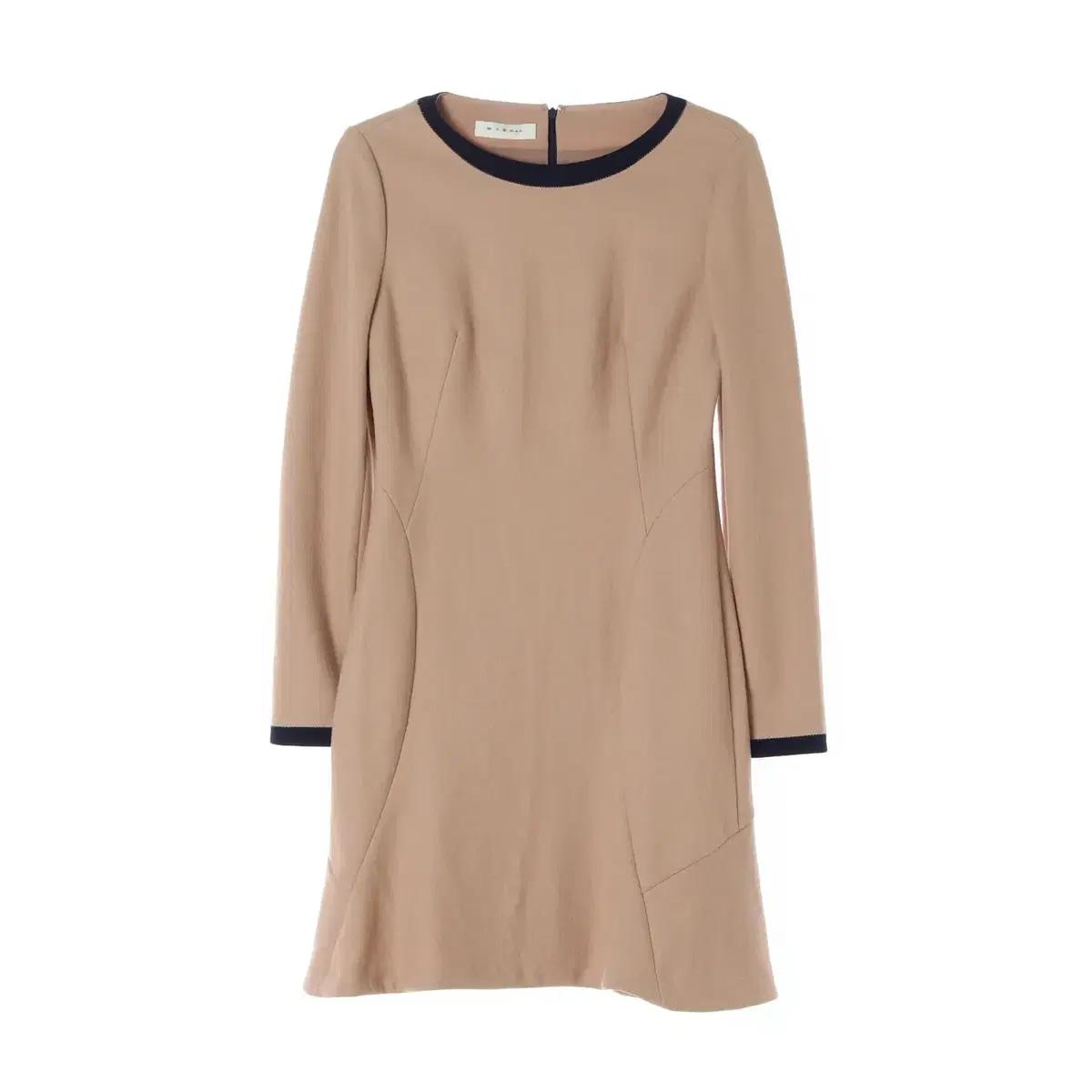 (새상품)[M]미샤 울100% 베이지 블랙 배색 긴팔 니트원피스 하객룩