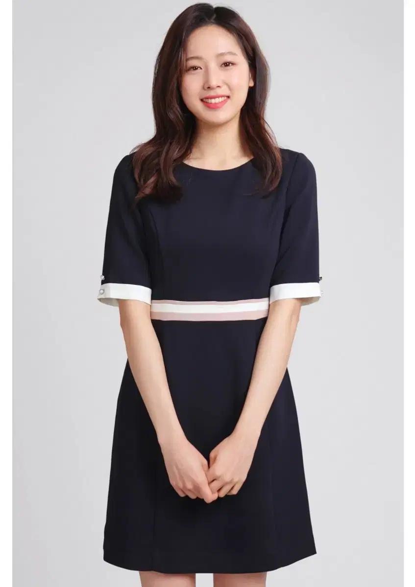 (66)여성 로엠 허리배색 반팔 원피스 여름