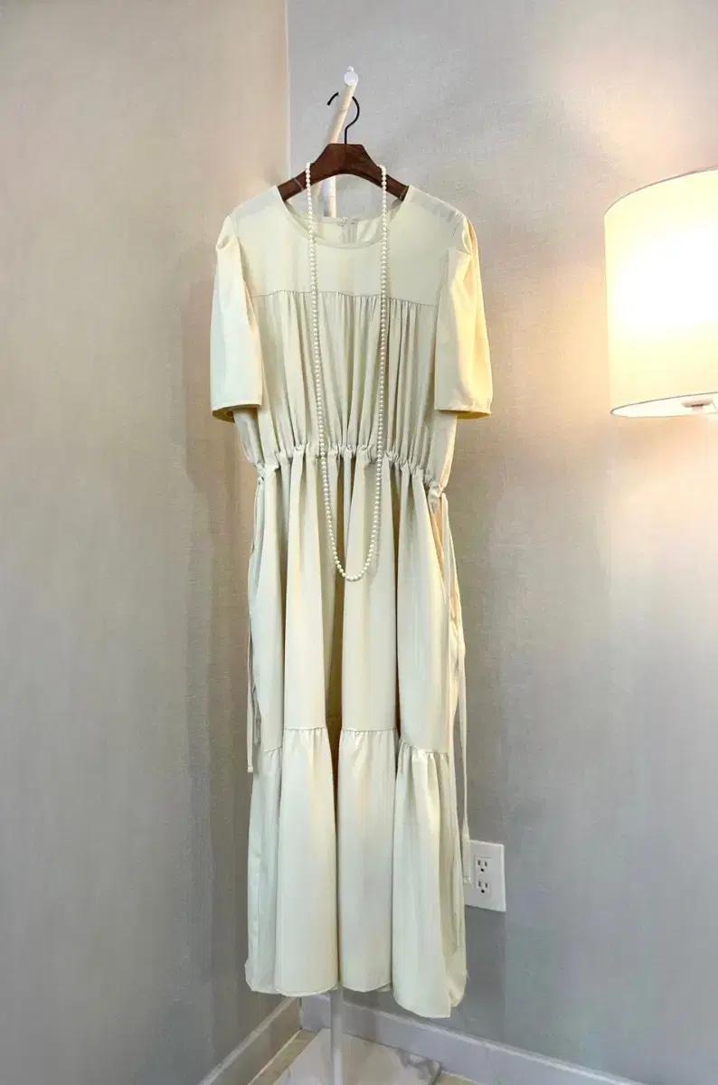 롱반팔쉬폰 여름셔링퍼프 맥시빅사이즈 프릴라운드넥 원피스