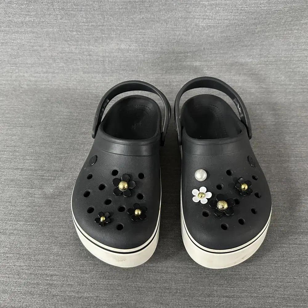 크록스 플라워 블랙 샌들/여성(250mm)/s452