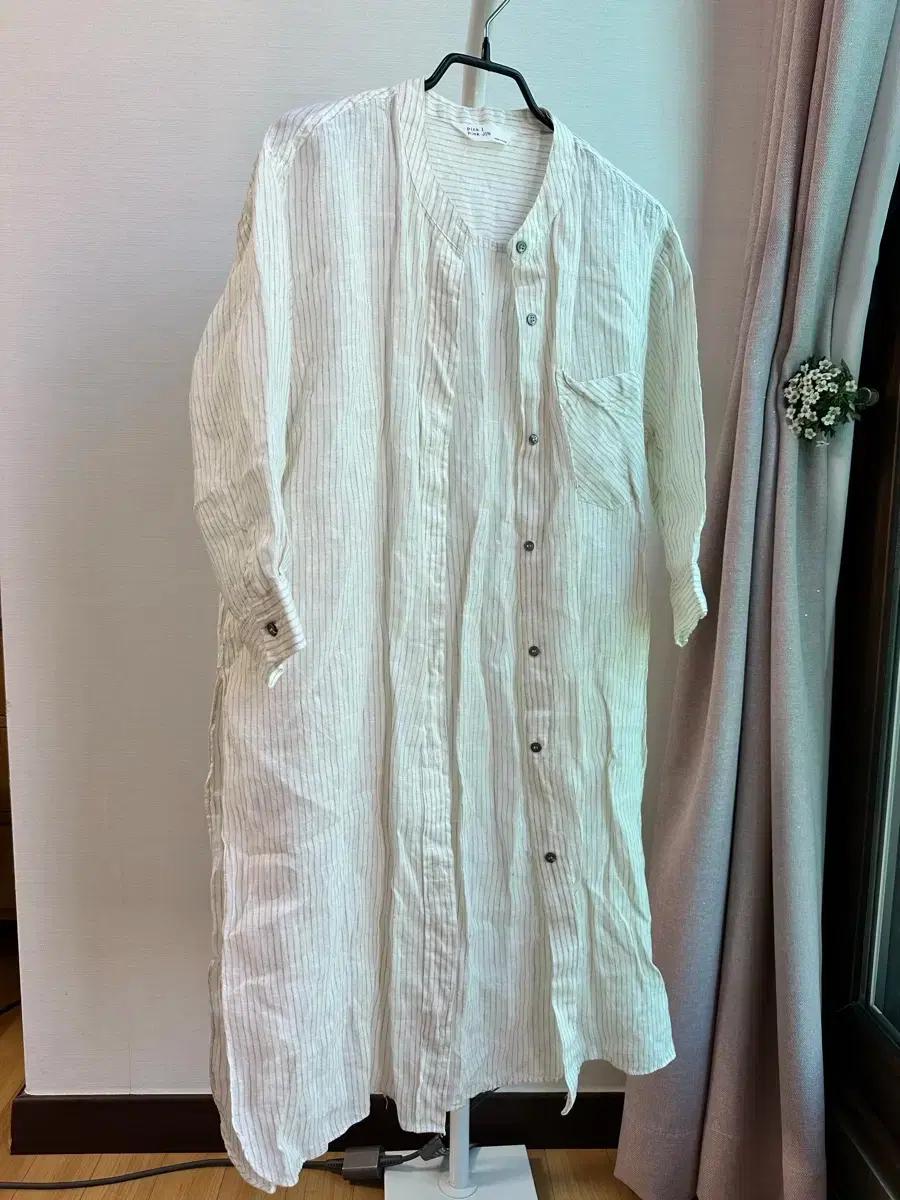 린넨 원피스 여름용 롱 스트라이프 셔츠 드레스