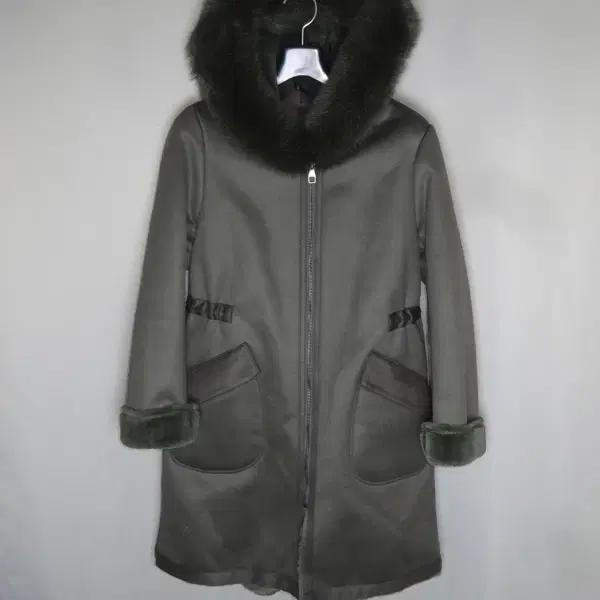 카시바디/여성55/합성가죽폭스퍼후드롱무스탕코트자켓/달순구제145