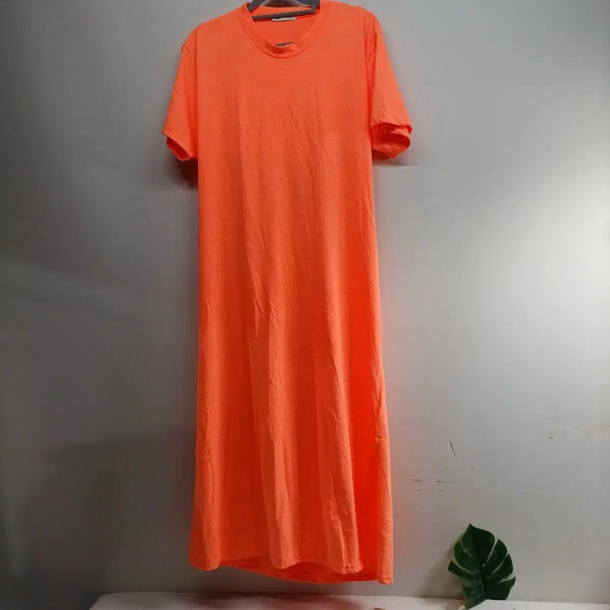오렌지색 면 롱 원피스105사이즈 여름 258091