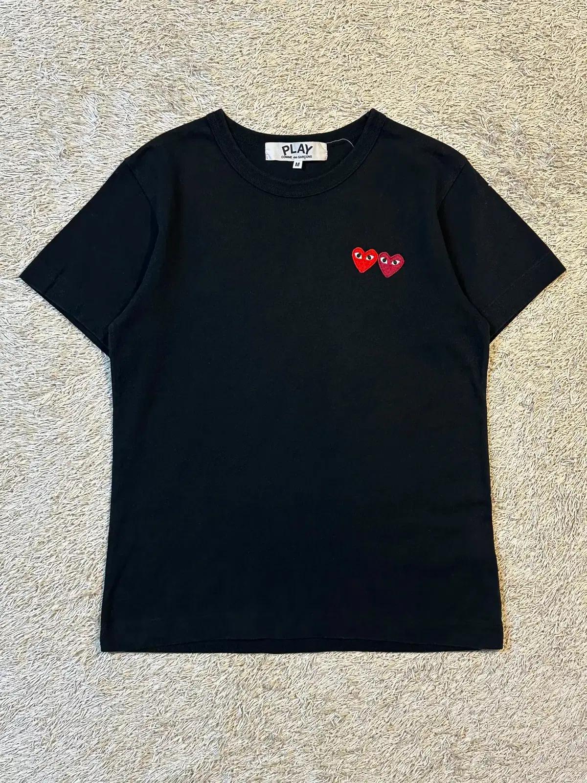 [여성 M] 꼼데가르송 CDG 더블 하트와펜 반팔 티셔츠 블랙