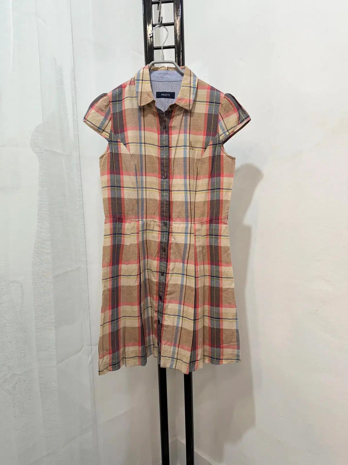 HAZZYS 헤지스 린넨 리넨 마 체크원피스 미니원피스 2397
