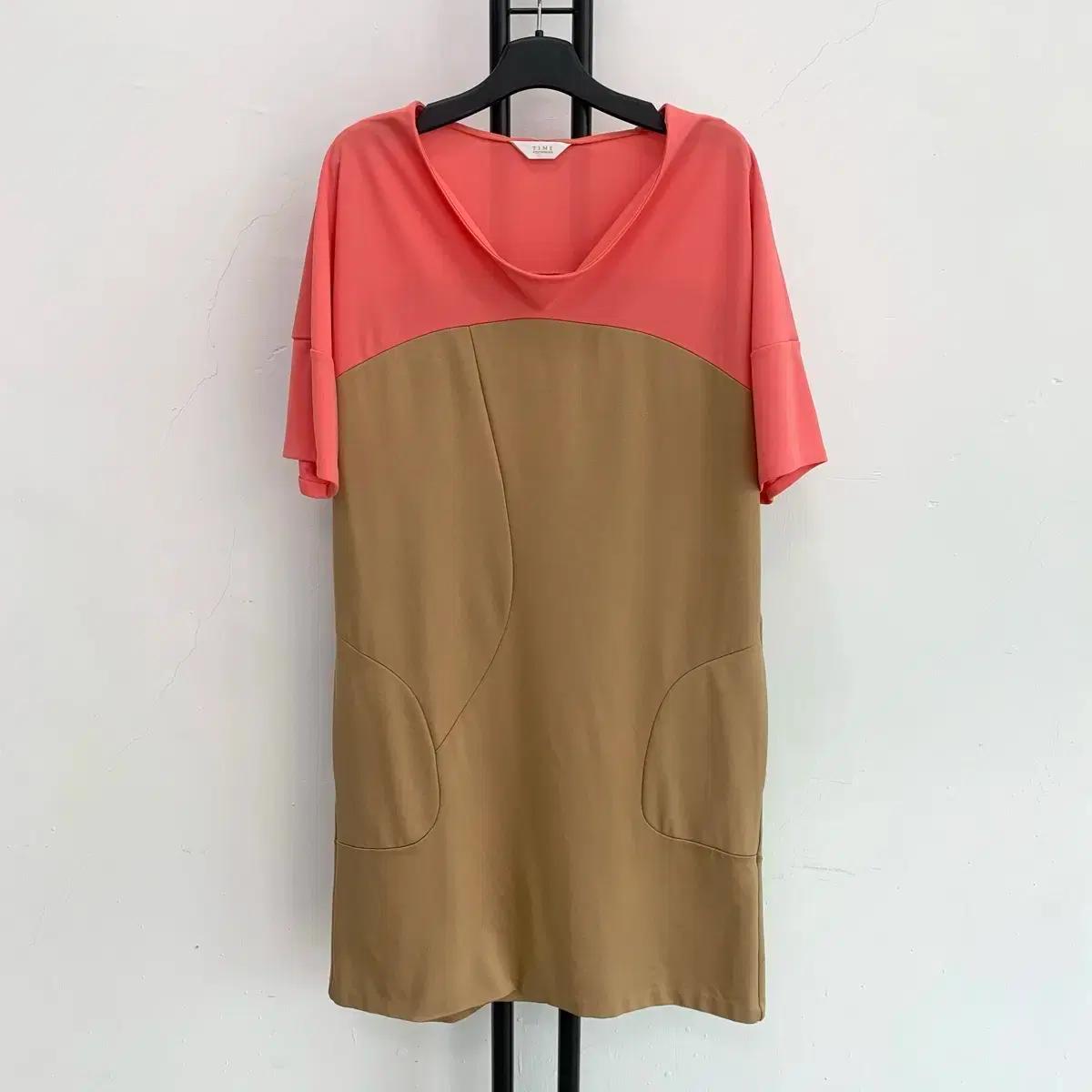 정품 타임 TIME 여름 여성 포켓 반팔 원피스