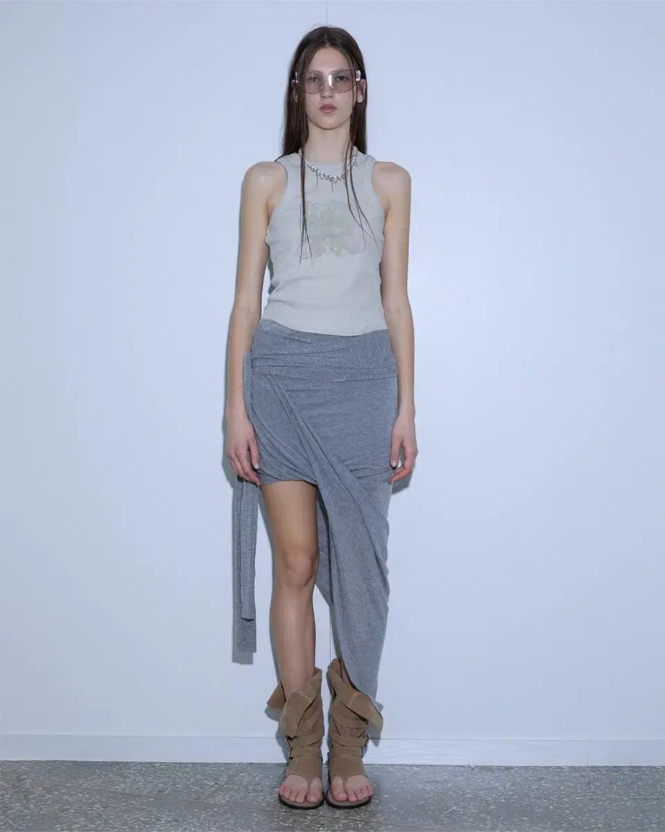porta 포르타 ASYMMETRICAL DRAPED LONG SKIRT