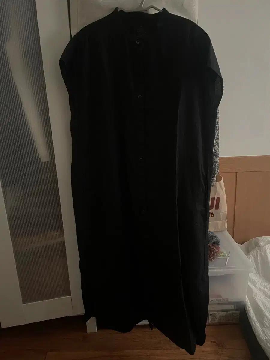 무인양품 리넨 슬리브리스 원피스 M-L 네이비