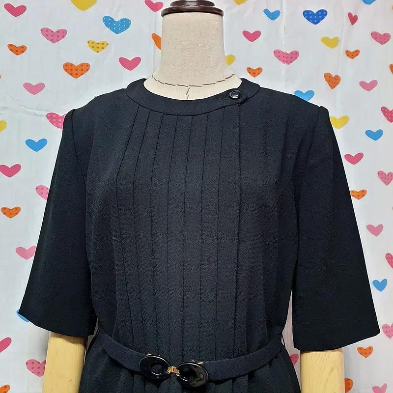 무지 블랙 핀턱 플리츠 벨트 언발 버튼 반팔 셔츠 A라인 롱 원피스 정장