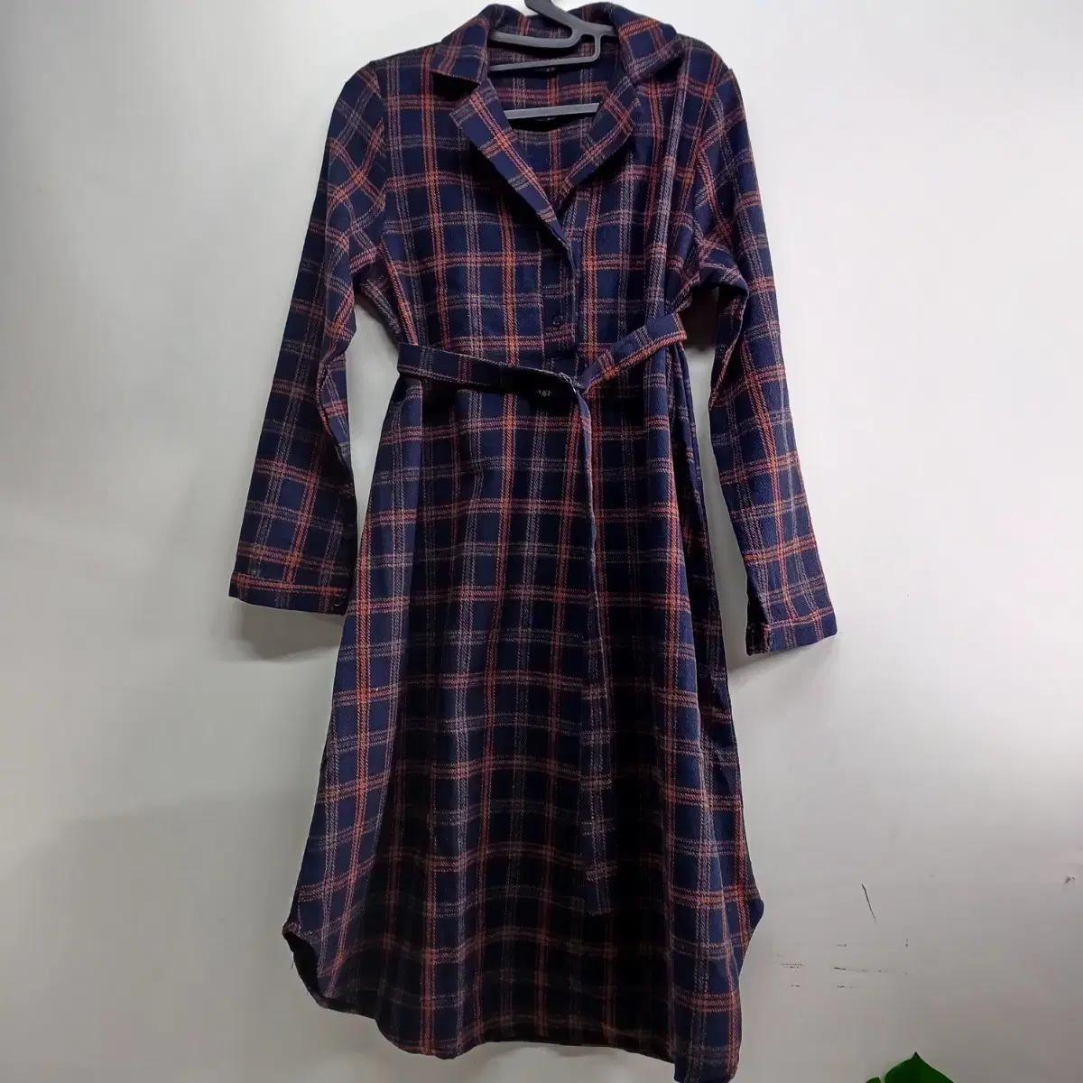 체크 셔츠 롱 원피스 벨트 세트 95사이즈 가을겨울 258199