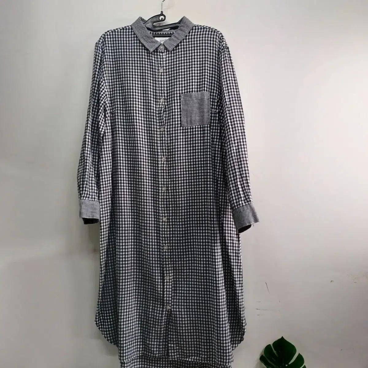깅엄체크 롱 셔츠 원피스100사이즈 봄여름 258201