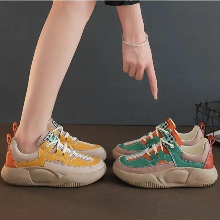 컬러풀 캐주얼 여성 운동화 키높이 4cm 통굽 스니커즈