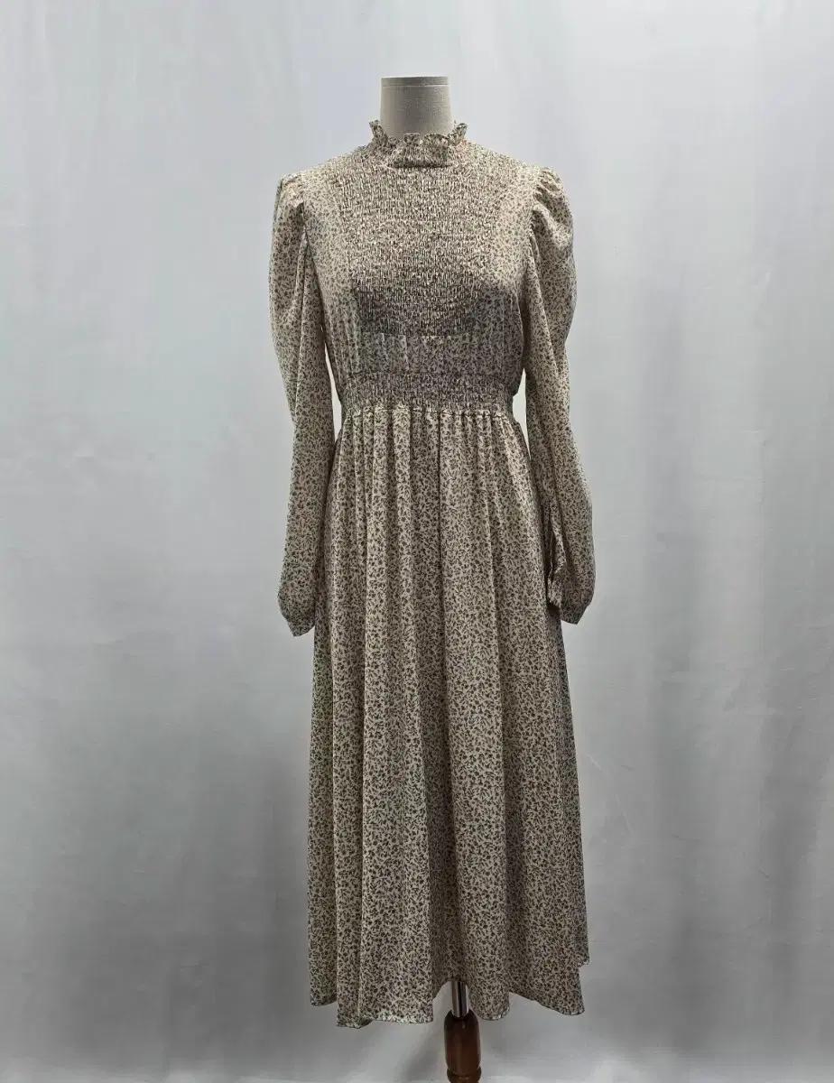 1217 잔꽃무늬 롱 원피스 퍼프 소매