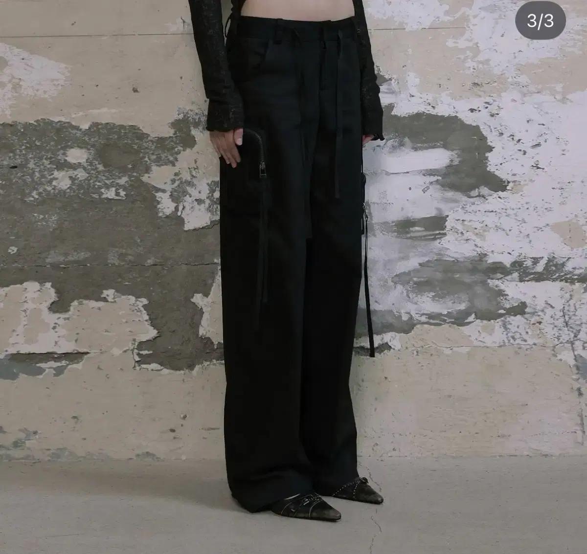 보헤미안서울 파우치 포켓 카고 와이드 팬츠 블랙 M