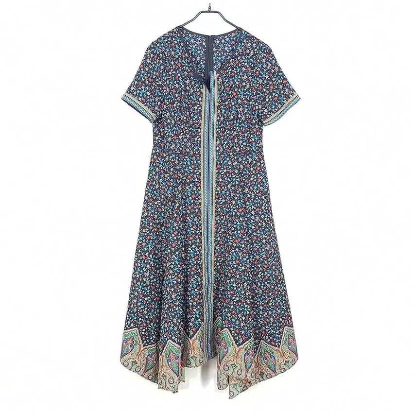 여성 언발 뒷지퍼 허리끈 여름 롱원피스 다크네이비 (HU39755)