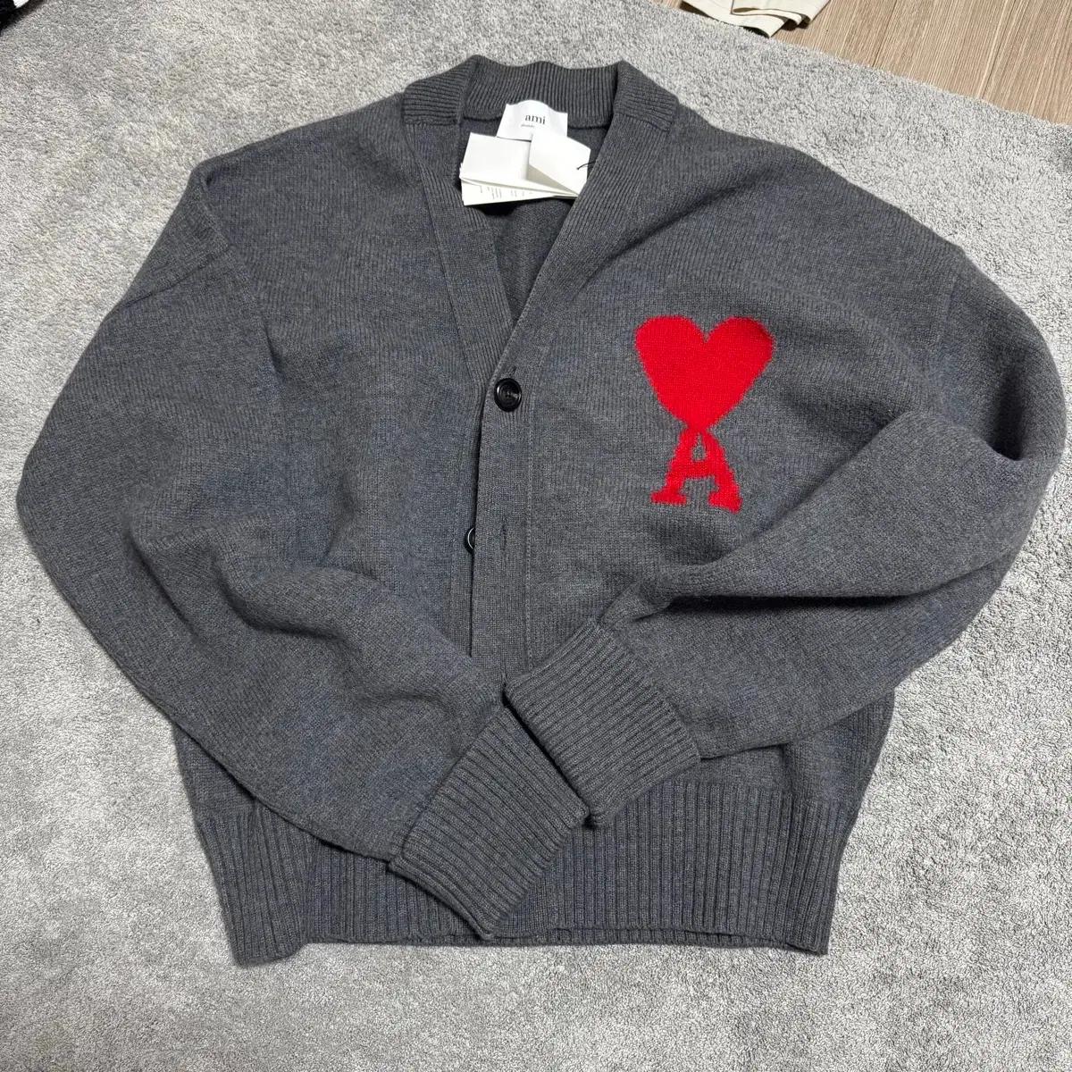 아미 AMI 빅하트 가디건 그레이 레드 XL