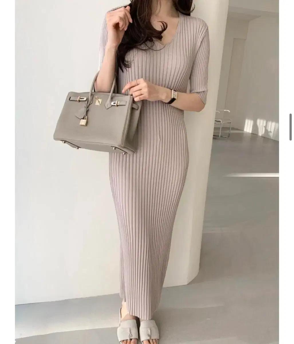 보웬 봄여름 골지 니트 원피스