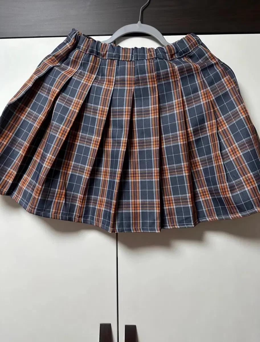 봄여름가을 추천 오렌지네이비 체크 플리츠 스커트 빈티지